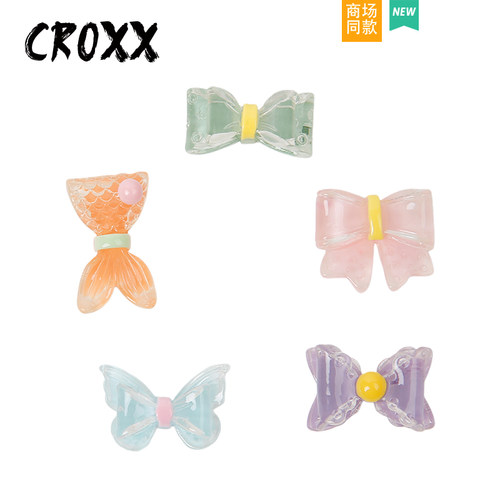 CROXX 洞洞鞋配饰透色细闪蝴蝶结crocs鞋花 装饰卡扣适配Crocs