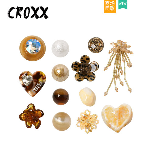 CROXX洞洞鞋配饰高级感豹纹鞋花琥珀色爱心花朵鞋扣卡扣适配Crocs