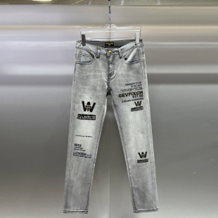 新品 小脚长裤 欧美风男士 潮牌高品质修身 男 烫钻印花牛仔裤 2026春款
