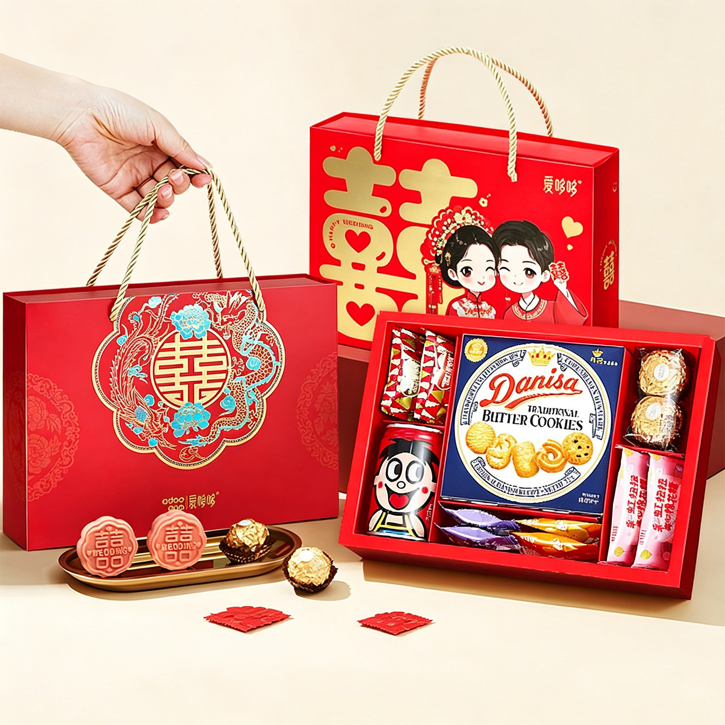 爱哆哆订婚结婚喜饼喜糖混合包装成品发货礼包婚宴伴手礼回礼礼盒