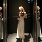 Tongse 礼服裙长裙 法式 曼妙裙 45度斜裁肌理感缎面连衣裙女夏季