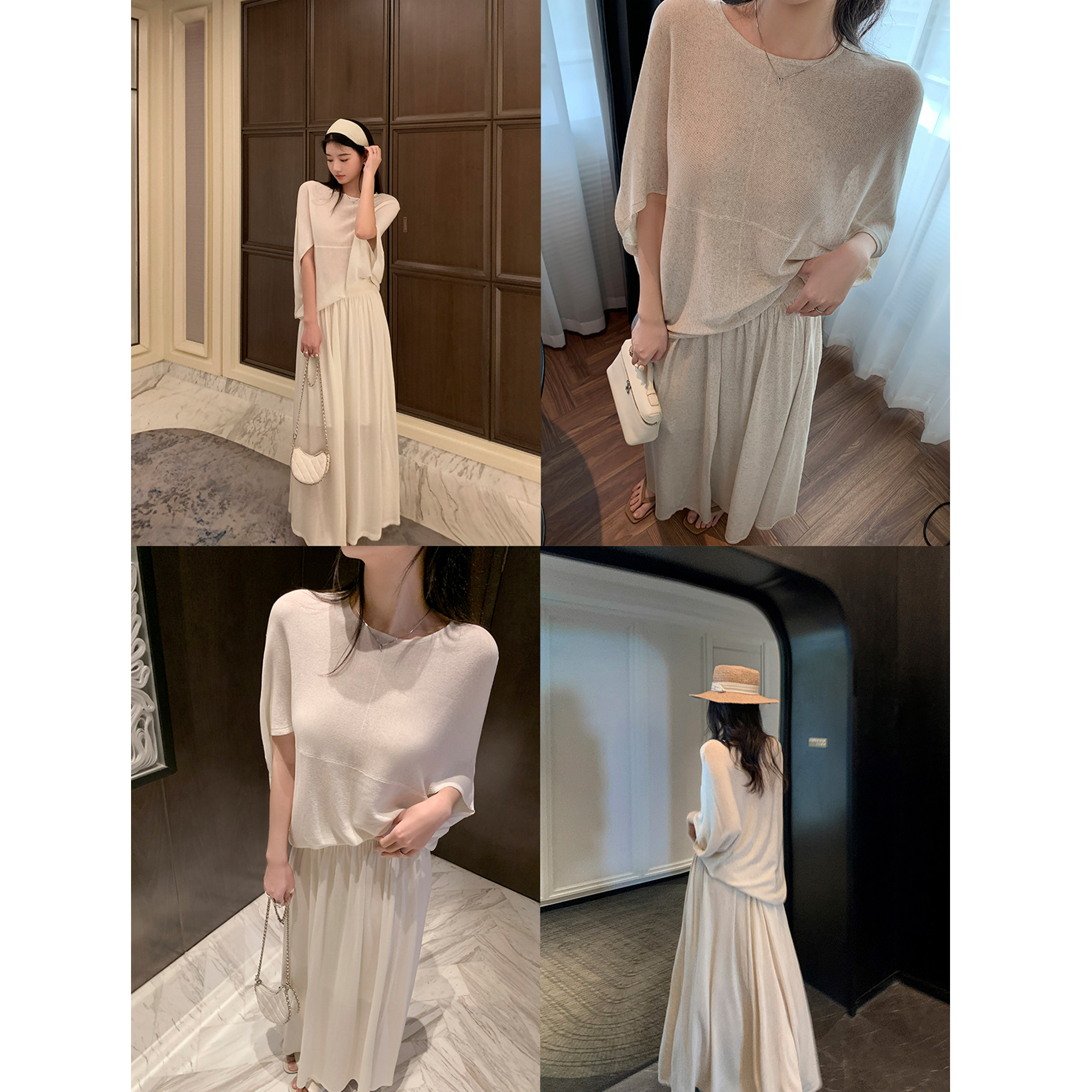 Tongse 诠释优雅 亚麻天丝混纺蝙蝠袖针织上衣女半身裙长裙套装,女装/女士精品,时尚套装,淘宝优惠券,粉丝福利购,淘宝优惠卷