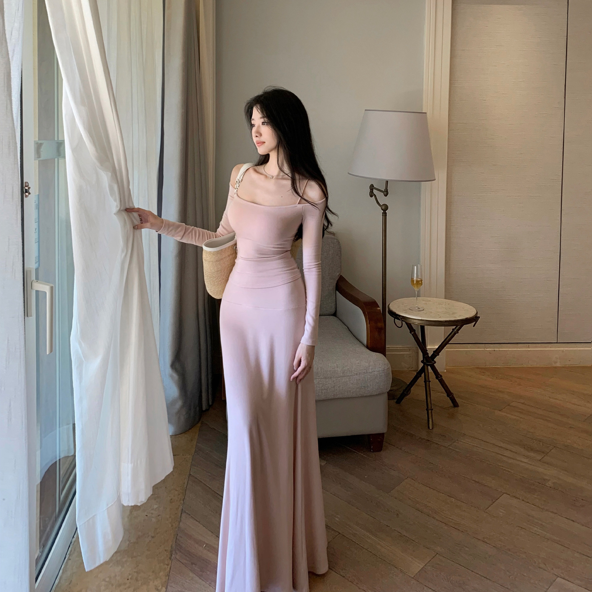 Tongse 软软曲线 纯欲露肩t恤上衣+包臀半身裙休闲裙子套装女