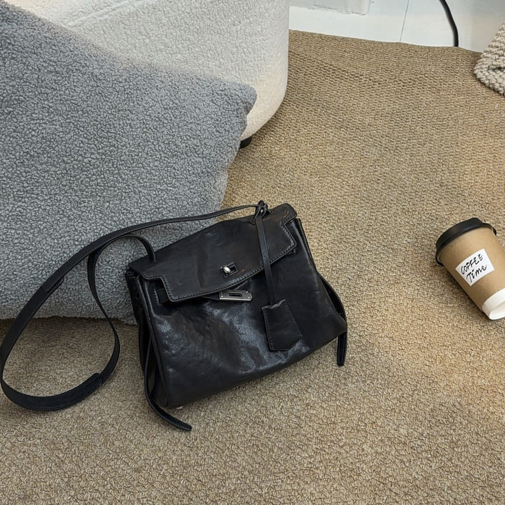 高级感头层植鞣牛皮凯莉包女锁扣单肩斜挎包真皮通勤百搭方形女包