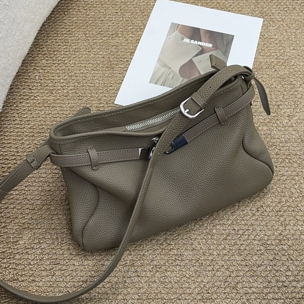 头层荔枝纹牛皮复古小众软皮腋下包女大容量通勤托特斜挎包hobo包