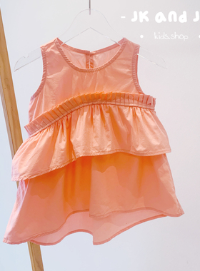 女中小童夏新款粉橙色蛋糕裙公主风圆领连衣裙女宝韩版纯棉背心裙