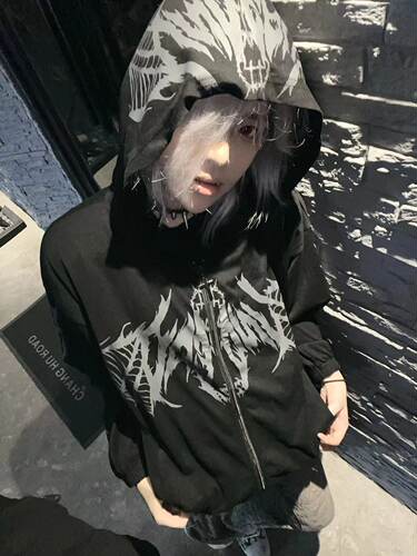 湿体原创  亚文化暗黑系连帽防晒衣街头摇滚宽松无性别薄外套上衣