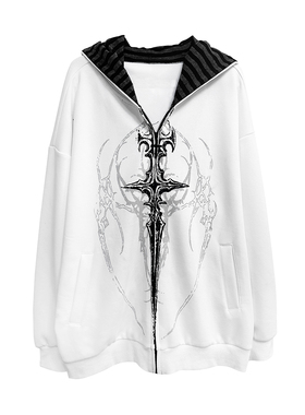 湿体原创  亚文化暗黑系薄款连帽摇滚朋克宽松外套刺青印花上衣女