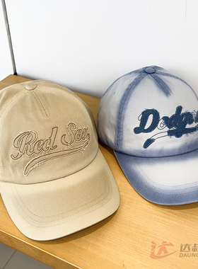 25新款MLB情侣棒球帽男女字母刺绣水洗做旧运动帽鸭舌帽3ACPV025N