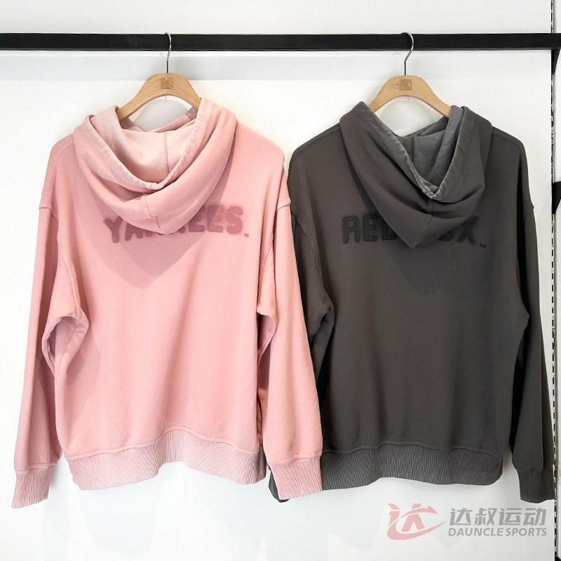 25新款MLB情侣卫衣男女NY复古水洗做旧连帽运动套头衫3AHDB0751