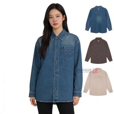 MLB牛仔衬衫外套男女NY运动夹克