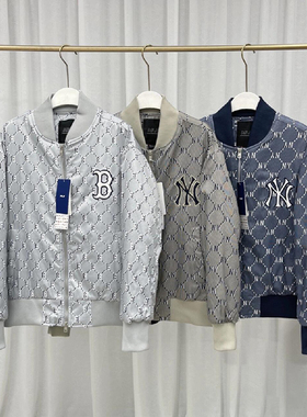 MLB情侣外套男女NY复古老花满印夹棉棒球服休闲运动夹克3AJPM0121