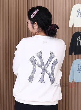 26新款MLB情侣卫衣男女NY老花大标印花圆领运动套头衫3AMTM0961