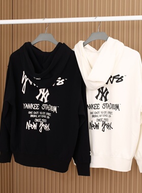 26新款MLB情侣卫衣男女NY手绘字母印花连帽运动套头衫3AHDB0361