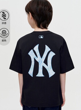 26新款MLB儿童短袖男女童NY复古老花凉感休闲运动T恤7ATSM0563