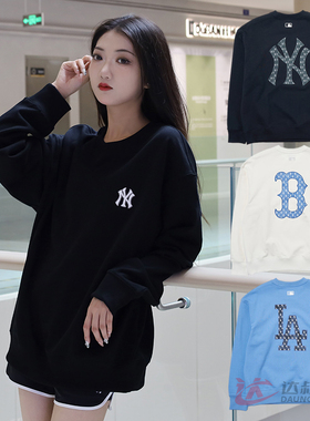 24新款MLB情侣卫衣男女NY复古老花宽松运动休闲套头衫3AMTM0844