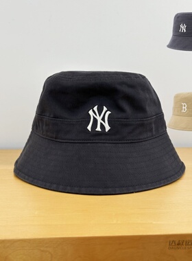25新款MLB情侣渔夫帽男女NY刺绣平顶遮阳休闲运动盆帽3AHTB035N