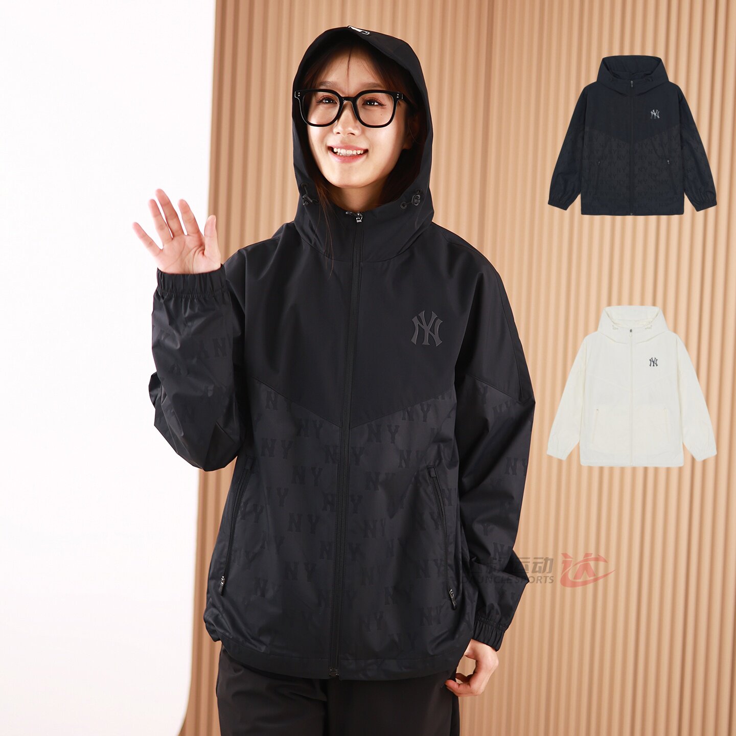 26新款MLB情侣外套男女NY复古暗花拼接宽松休闲运动夹克3AWJM0763