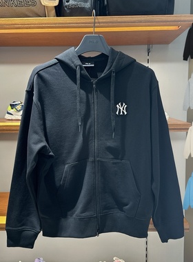 24新款MLB情侣外套男女NY小标拉链连帽卫衣休闲运动茄克3ATRB0144