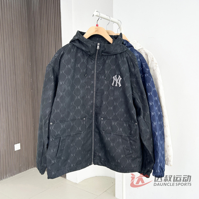 MLB情侣NY钻石老花满印连帽外套