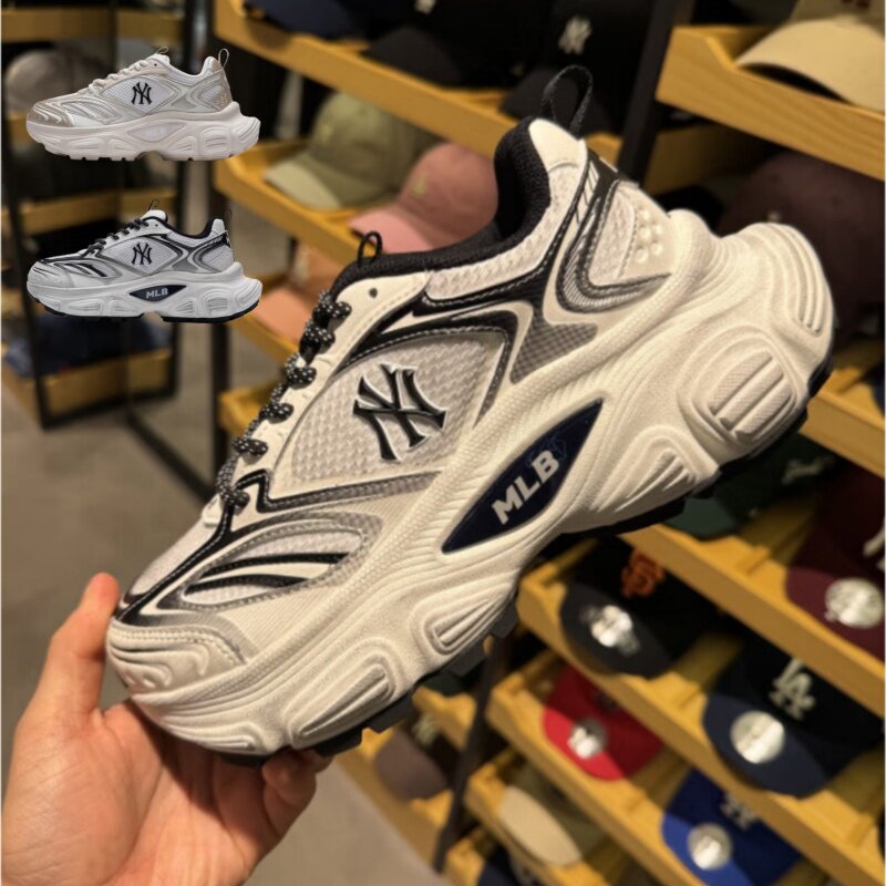 26新款MLB情侣运动鞋男女NY复古老爹鞋做旧厚底休闲鞋3ASHWC36N