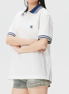 26新款MLB情侣短袖男女NY复古撞色POLO衫翻领运动T恤3APQV0763