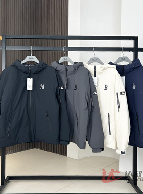 25新款MLB情侣羽绒服男女NY防泼水轻薄纯色运动棉羽外套3ADJB0156