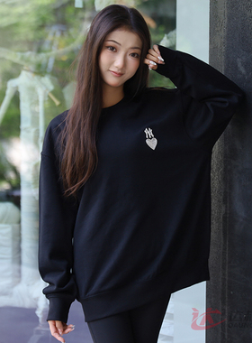 24新款MLB情侣卫衣男女NY爱心刺绣圆领运动休闲套头衫3AMTH9144