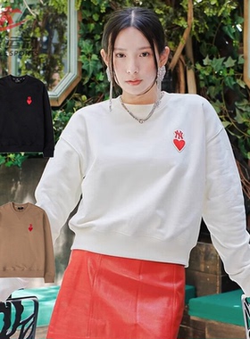 MLB情侣款卫衣男女NY爱心刺绣宽松圆领运动休闲套头衫3AMTH0234