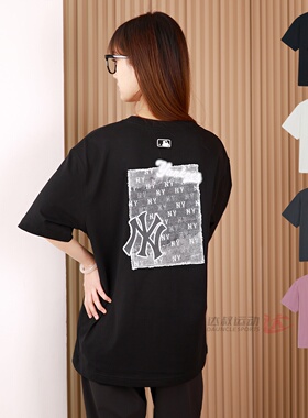 26新款MLB情侣短袖男女NY复古老花防晒UPF仿牛仔运动T恤3ATSM0763