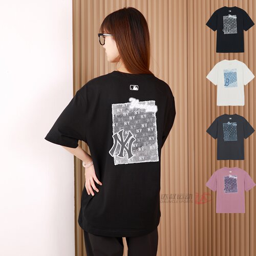 26新款MLB情侣短袖男女NY复古老花防晒UPF仿牛仔运动T恤3ATSM0763