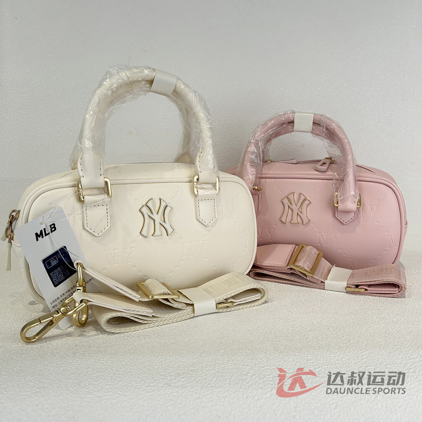 26新款MLB儿童斜挎包男女童NY钻石老花印刻单肩包拎包7ACRMD55N