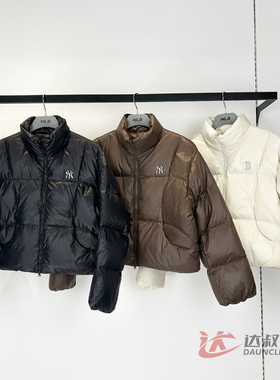 25新款MLB女款羽绒服NY刺绣纯色短款立领运动棉羽外套3FDJB2056