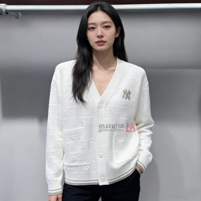 26新款MLB情侣外套男女NY复古老花满标针织开衫运动毛衣3AKCM0161