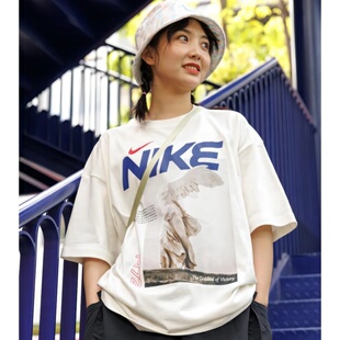 25新款Nike耐克短袖女子复古印花做旧水洗宽松休闲运动T恤HF6292