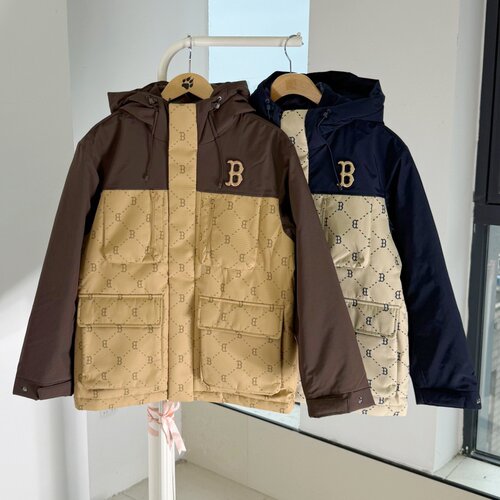 MLB情侣钻石老花拼接连帽羽绒服