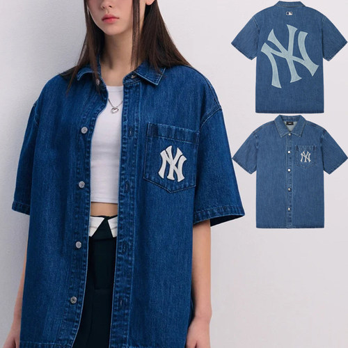 MLB情侣牛仔外套NY大标印花衬衫