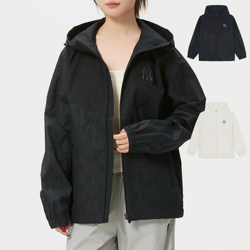 26新款MLB情侣外套男女NY复古暗花拼接宽松休闲运动夹克3AWJM0763