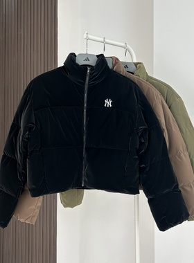 25新款MLB女款羽绒服NY哑光亮面短款立领运动棉羽外套3FDJB4056