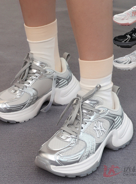 25新款MLB情侣老爹鞋男女NY复古网面厚底增高运动休闲鞋3ASHW045N