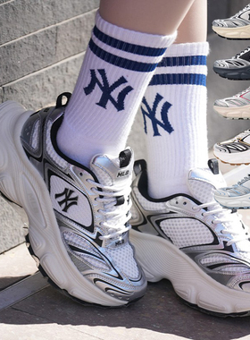 25新款MLB情侣运动鞋男女NY复古老爹鞋厚底增高休闲鞋3ASHWD15N
