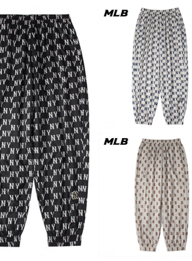 MLB裤子男女长裤NY复古老花满标运动裤情侣休闲束脚裤3AWPM0134