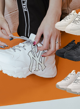 24新款MLB情侣老爹鞋男女NY复古厚底显高休闲鞋运动鞋3ASHC104N