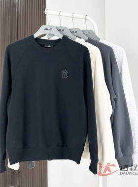 25新款MLB情侣卫衣男女NY刺绣纯色圆领加绒运动套头衫3AMTB0356