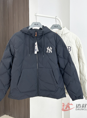 25新款MLB情侣羽绒服男女NY刺绣菱格连帽运动棉羽外套3ADJB2756