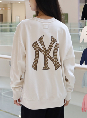24新款MLB情侣卫衣男女NY复古老花宽松运动休闲套头衫3AMTM0444