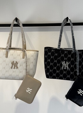 26新款MLB情侣托特包男女NY钻石老花拎包大容量单肩包3AORMJ16N