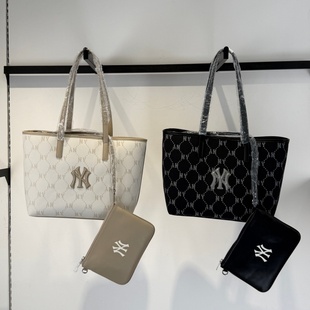 26新款MLB情侣托特包男女NY钻石老花拎包大容量单肩包3AORMJ16N