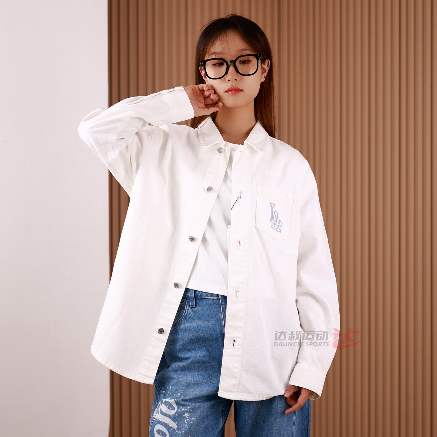 26新款MLB情侣牛仔外套男女NY复古字母休闲衬衫运动夹克3ADRV0261