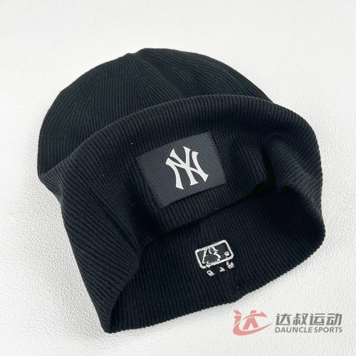 MLB情侣毛线帽NY贴布保暖针织帽